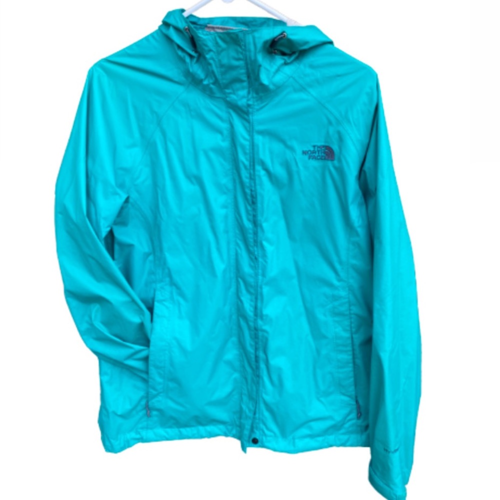 Teal North Face rain jacket
